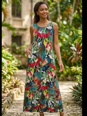 Tropical Floral Maxi Dress in Multi